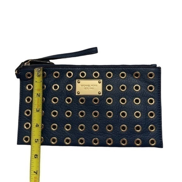 Michael kor large blue leather gold grommet wristlet bag
